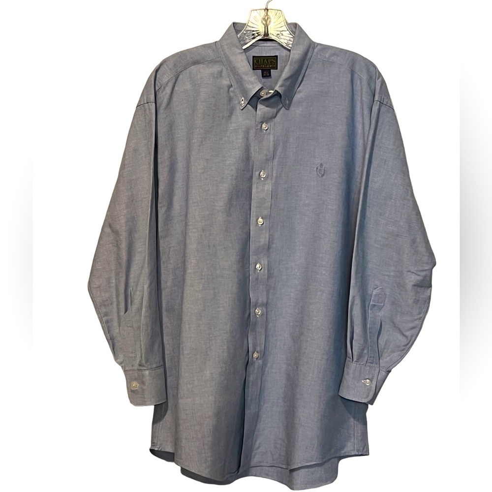 Chaps Ralph Lauren 100% cotton blue button up shirt Made in the USA